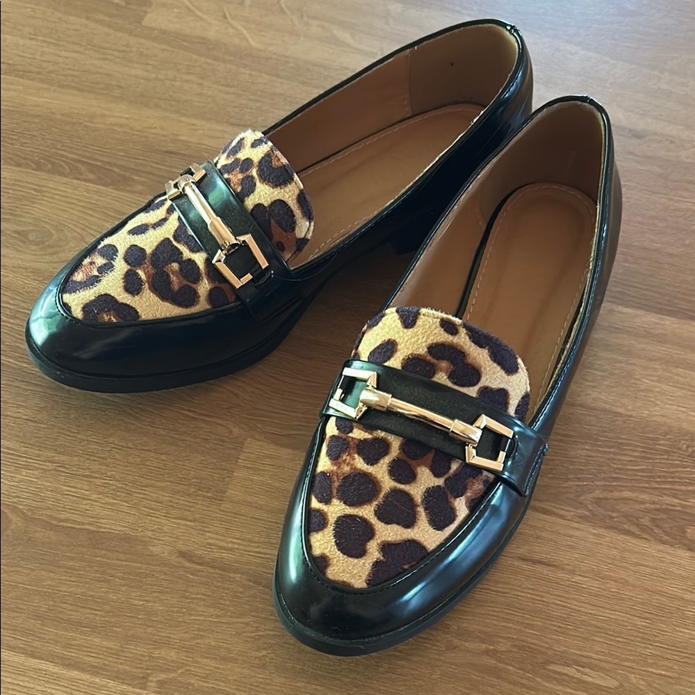Leopard Print Black Loafers